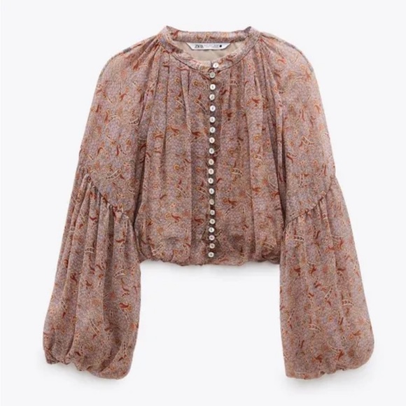 NWT Zara Paisley‎ Button Up Blouse - Picture 2 of 9